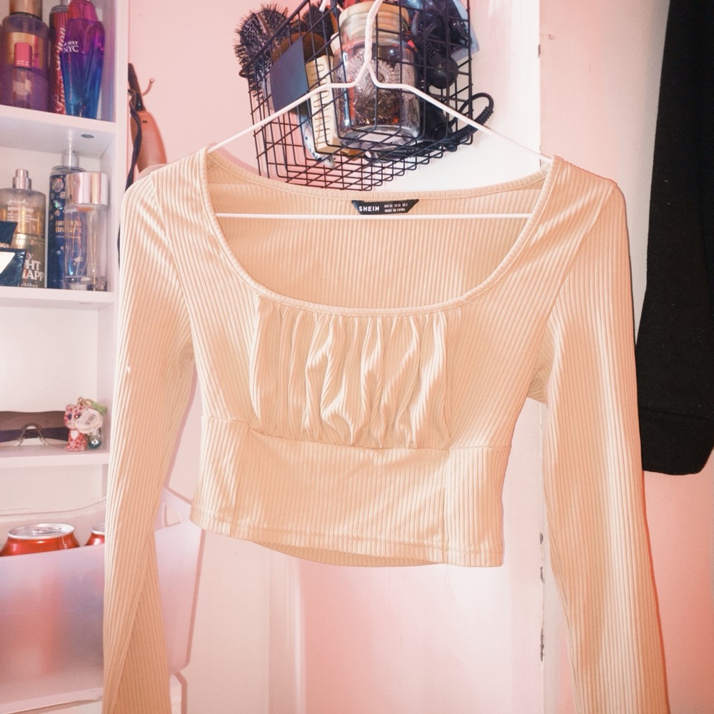 SHEIN Cream Ribbed Blouse
